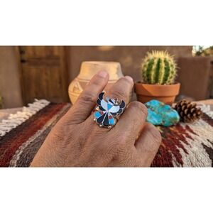 Handmade Zuni Ring‎ Size 7.75US - Thunderbird Women's Southwest Jewelry Signed *